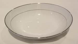 Bowl, White/Silver Shallow Oval Vegatable