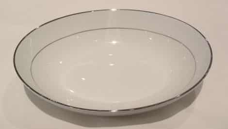 Bowl, White/Silver Shallow Oval Vegatable