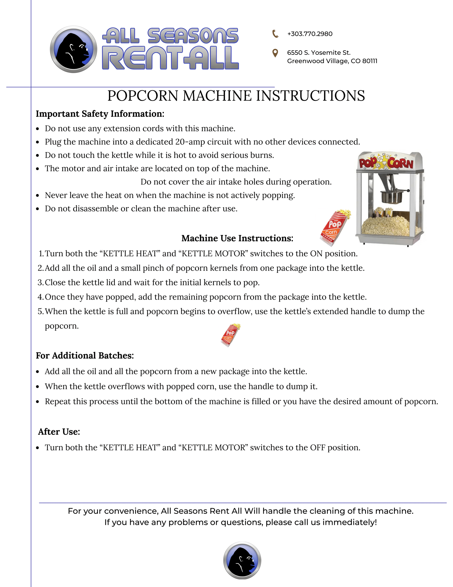 popcorn machine instructions