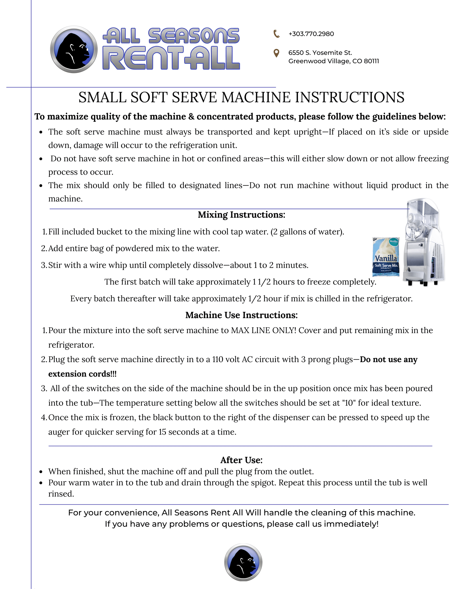 small soft serve machine instructions