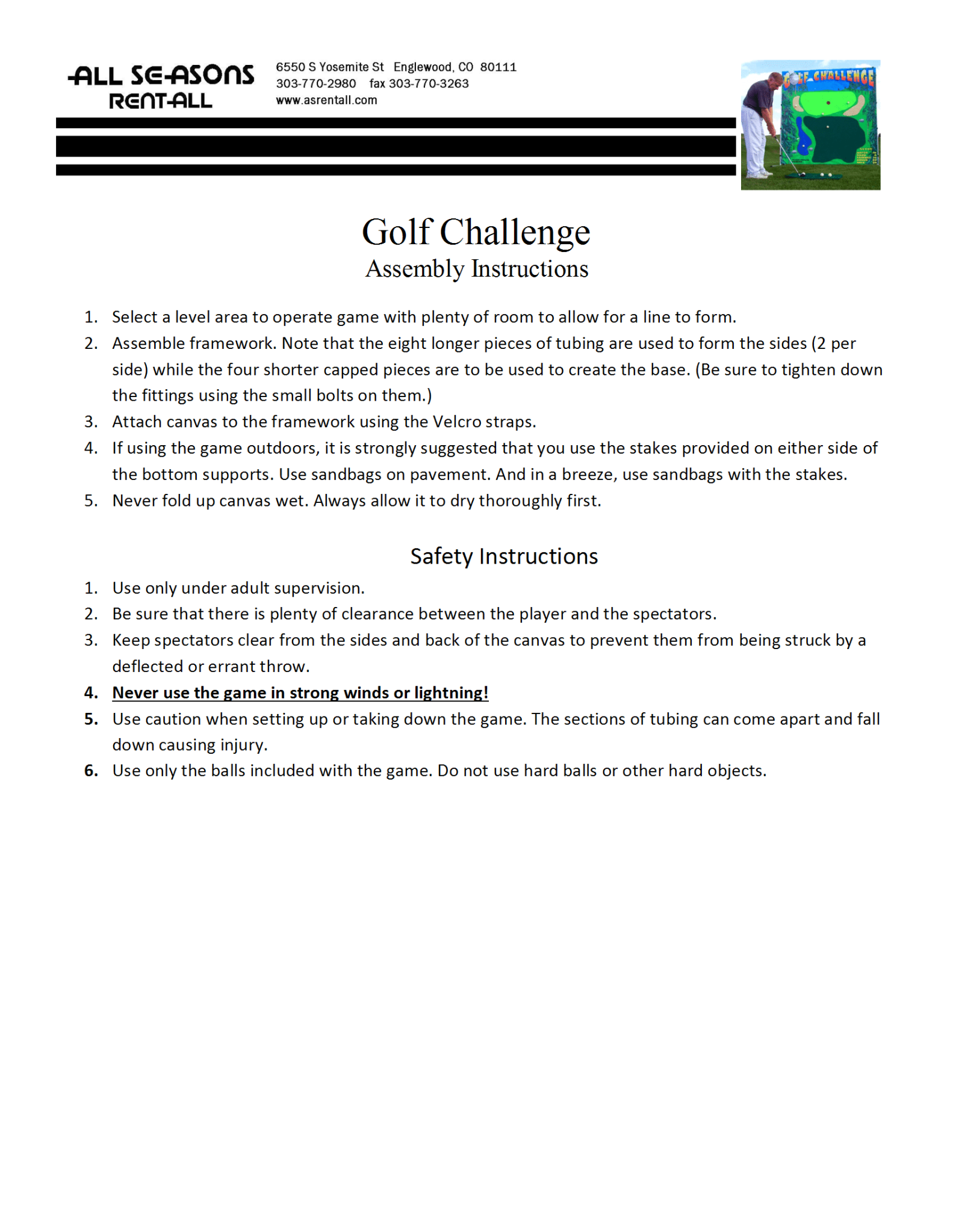 Golf Challenge Instructions